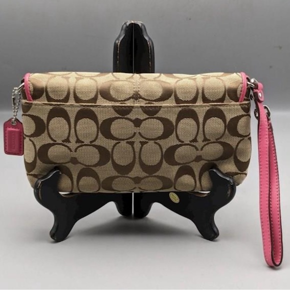 COACH Brown and Pink Signature Canvas Wristlet / Mini Purse - Picture 2 of 5